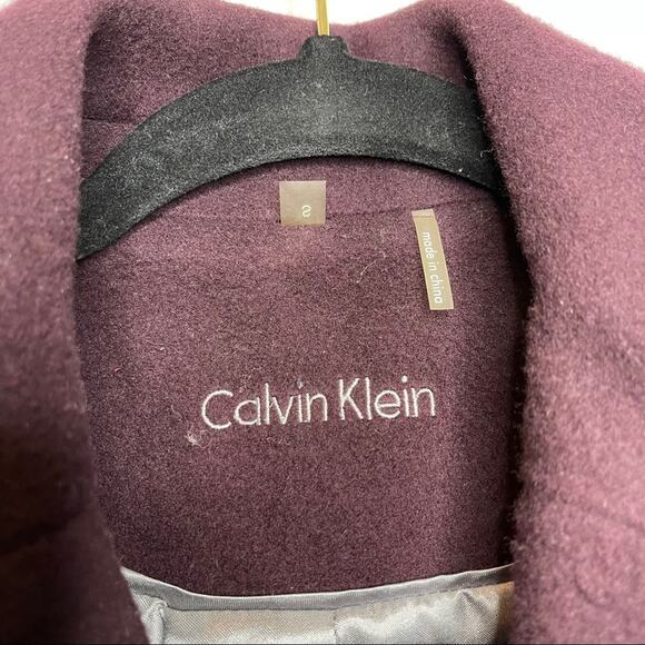 CALVIN KLEIN / plum purple short classic wool blend pea coat / S - Picture 6 of 8